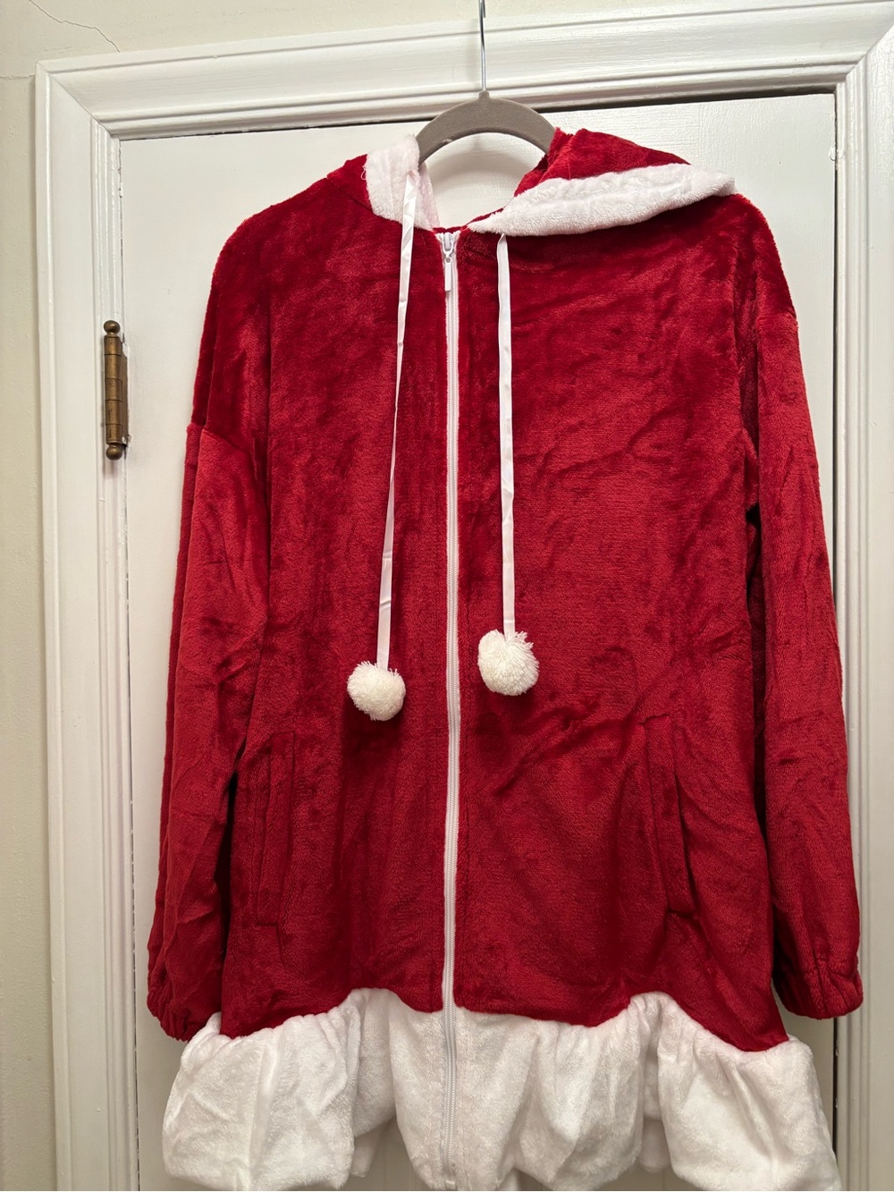 SANTA BABY Cozy Plush Red Hooded Holiday Jacket or Dress
Full Front Zip
Size M